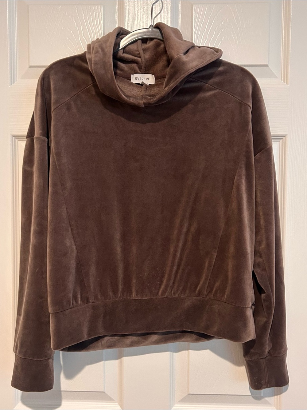 Evereve Women's Velvet Velour Hooded Pullover Sweater - Coco Brown